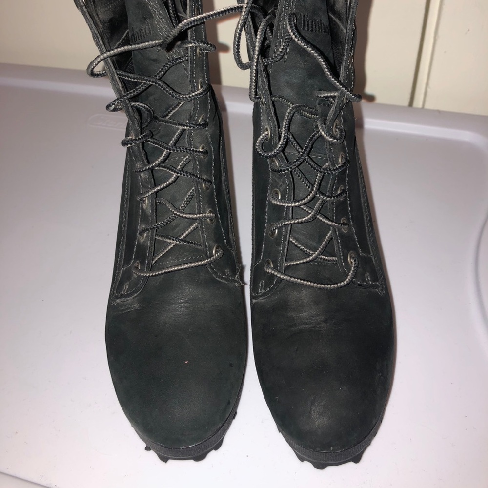 Black Timberland wedge boots